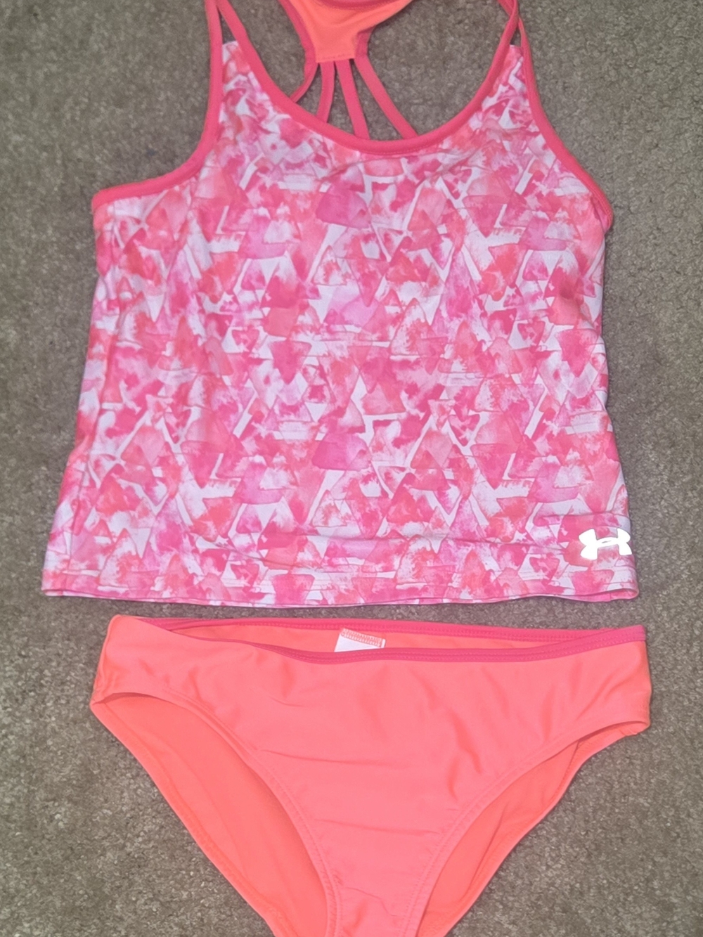 Under Armour Girls' Pink Patterned Tankini with Coral Bottoms